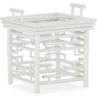 Table D'appoint Blanche En Bambou Et Rotin Style Contemporain