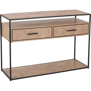 Console Zigzag Bois Métal Noir Avec Deux Tiroirs Design Élégant