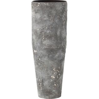 Vase Cylindrique Gris En Métal Finition Rugueuse Moderne
