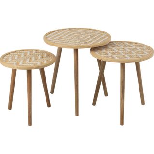 Table Gigogne Bambou Et Bois Naturel Motifs Blancs Élégants