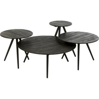 Table Ronde Teck Recyclé Noir Design Scandinave Métal Élégant