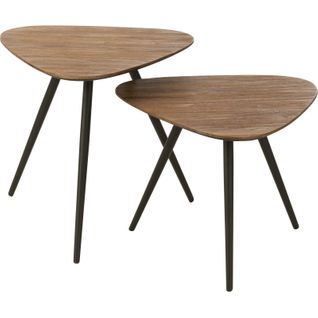 Table Gigognes Triangulaire Teck Naturel Et Métal Élégant
