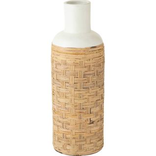 Vase Tressé En Poterie Blanc Naturel Esprit Terracotta Rotin