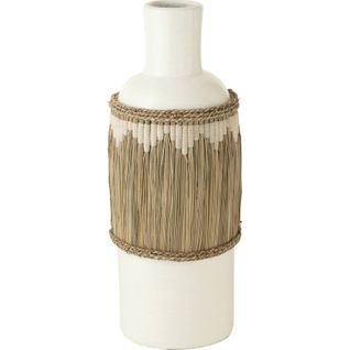 Vase Blanc Poterie Motif Terracotta Et Herbes Naturelles