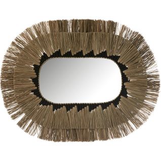 Miroir Ovale Décoratif Motifs Herbes Naturel Et Noir