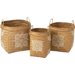 Panier Bambou Blanc Naturel Motif Artisanal Rangement Élégant
