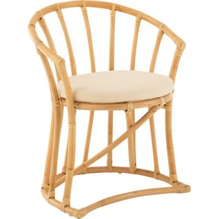 Chaise Rotin Naturel Avec Coussin Blanc Textile Élégant