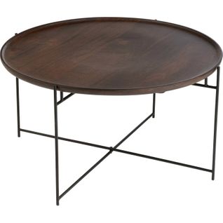 Table Basse Ronde Bois De Manguier Et Fer Marron Noir Élégance