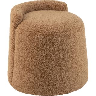 Pouf Rond Dossier Bouclé Camel Assise Confortable Marron