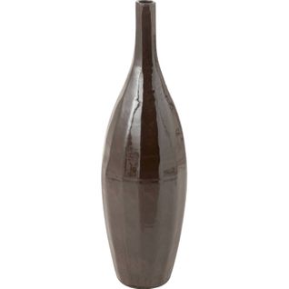 Vase Bouteille En Poterie Marron Brillant Style Artisanal