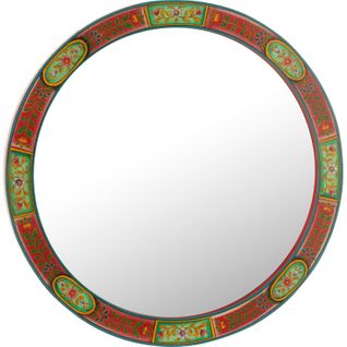 Miroir Rond Bois Multicolore Esprit Artisanal Indien Élégant