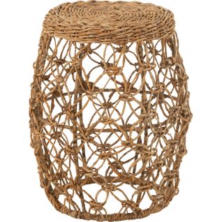 Table D'appoint Baril En Rotin Naturel Feuille De Bananier