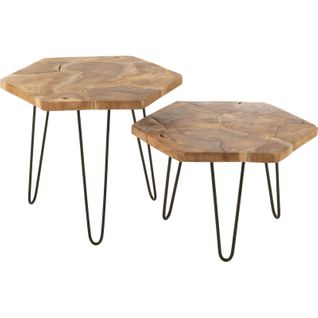 Table Gigogne Hexagone Bois De Teck Et Métal Naturel Design