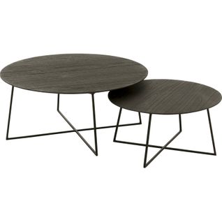 Table Gigogne Ronde Bois Teck Et Métal Noir Style Contemporain