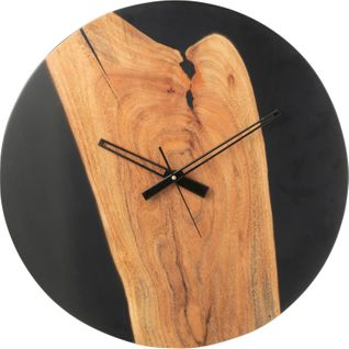 Horloge Murale Design Bois D'acacia Et Résine Noire Moderne
