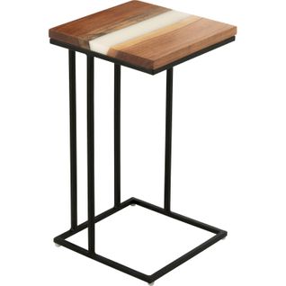 Bout De Canapé Carrée Bois D'acacia Et Résine Blanc Design