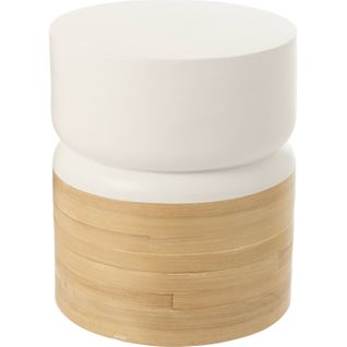 Table D'appoint Ronde En Bambou Blanc Et Naturel Design Élégant