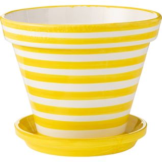 Cache Pot En Céramique Peint Main Rayures Jaunes Style Andalou