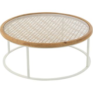 Table Basse Épicéa Et Fer Blanc Design Naturel Salon Élégant