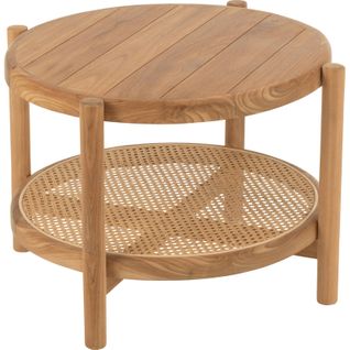 Table D'appoint Ronde En Teck Naturel Avec Étagère Élégante