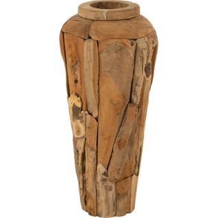 Vase Décoratif En Bois De Teck Naturel Aspect Artisanal