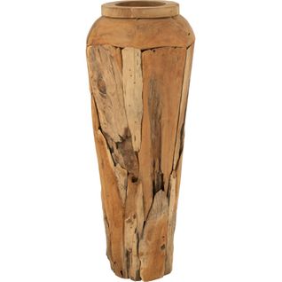 Vase Bois De Teck Naturel Finition Artisanale Pour Décoration Élégante
