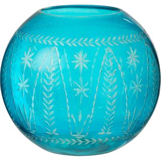 Vase Décoratif En Verre Azur Forme Ronde Élégant