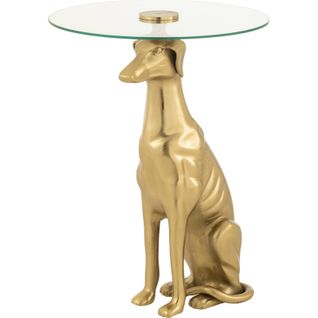 Table D'appoint Design Chien Doré En Aluminium Et Verre