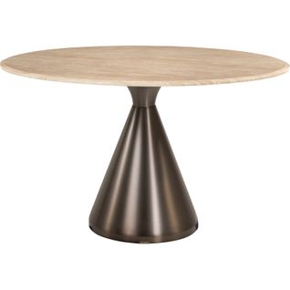 Table Ronde Élégante Effet Marbre Pied Bronze Contemporain