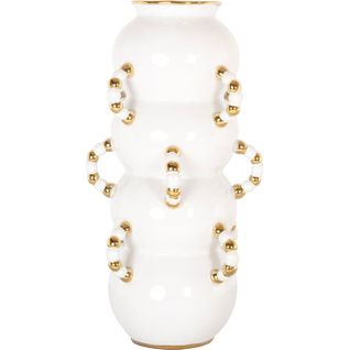 Vase Blanc Mat Design Sculptural En Grès Détails Dorés Élégants