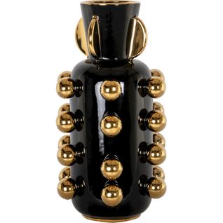 Vase Décoratif Noir Design Élégant Avec Reliefs Dorés