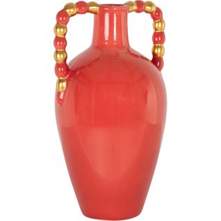 Vase Orange En Grès à Anse Perles Déco Design Sculptural