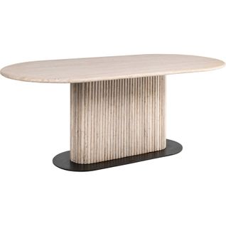 Table à Manger Beige Design Sculptural Travertin Et Fer Élégant