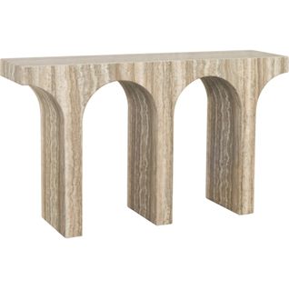 Console Design Effet Travertin Gris Trois Arches Élégantes
