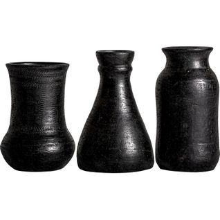 Vase Décoratif En Terre Cuite Noire Style Contemporain Vieilli