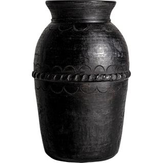 Vase Vintage En Terre Cuite Noir Finition Vieillie Décoratif