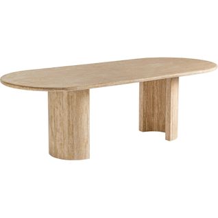 Table Salle à Manger En Travertin Style Art Déco Brun Clair