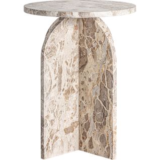 Table D'appoint Art Déco En Travertin Beige Finition Artisanale