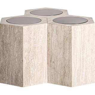 Table Basse Travertin Style Art Déco Brun Clair Sculptural