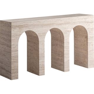 Console Art Déco En Travertin Finition Vieilli Couleur Beige