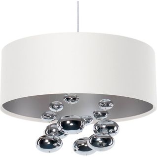 Suspension Satin Blanc Et Boules Argentées Design Élégant D. 40 Cm - H16 Cm Blanc