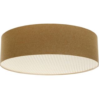 Plafonnier Boho Élégant En Tissu Structuré Et Diffuseur Rotin D. 40 Cm - H20 Cm Marron