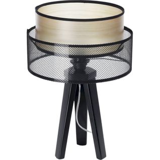 Lampe à Poser Design Maille Noire Et Bois Pour Salon Moderne