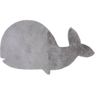 Tapis Enfant Gris Forme Baleine Doux Effet Peluche