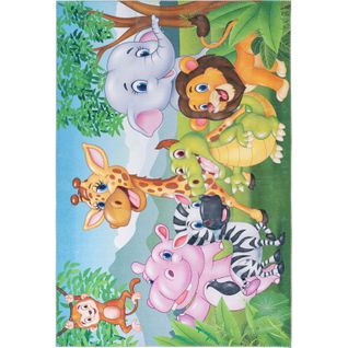 Tapis Enfant Jungle Animaux Multicolore Jacquard 170 X 120 Cm Multicolore