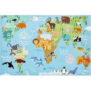 Tapis Enfant Carte Du Monde Multicolore Jacquard 170 X 120 Cm Multicolore