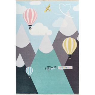 Tapis Enfant Doux Motif Montgolfières Multicolore