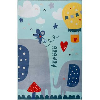Tapis Enfant Bleu Éléphant Doux Lavable Antiallergie 160 X 115 Cm Bleu