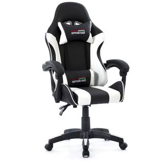 Fauteuil Gamer Ams-800-white Coloris Noir et Blanc - Coussin Lombaire et Appuie Tête