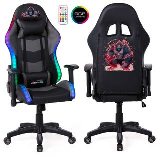 Fauteuil Gaming Elite-led-gorilla - Noir Et Gris - Eclairage LED 576 Effets - Télécommande